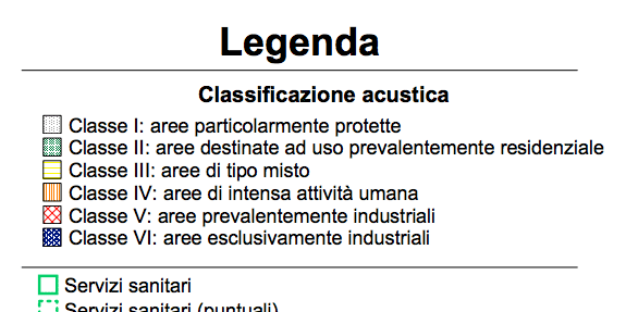 Legenda Zonizzazione Acustica della città di Milano
